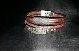 Nový pánský značkový náramek Hugo Boss hnědý kožený 21,5 cm - 5