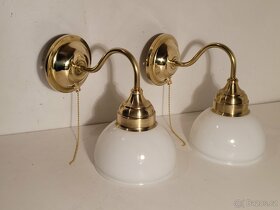 mosazná lampa, lampička s vypínačem, bílé stínidlo, až 6ks - 5