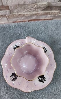 Růžový porcelán,šálek s podšálkem, Chodov - 5