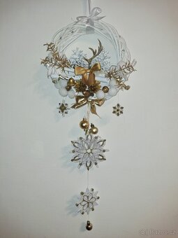 Věnec Vánoční  bílo-zlatý - 5