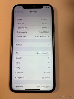 Apple iPhone X 64gb kondice baterie 100% s kabelem Cena 219 - 5