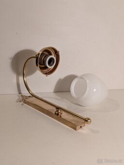 mosazná stará lampa, lampička, bílé stínidlo kapka - 5