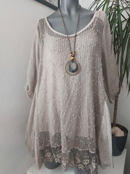Letní halenka jemně béžová s krajkou vel 44/46 + přívěšek - 5