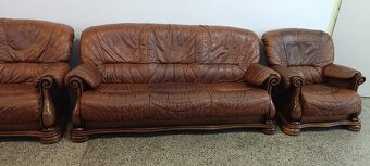 Kožená sedací souprava 3 + 2 + 1, nábytek z masívu - 5