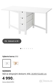 IKEA Stůl se sklopnými deskami, bílá - 5