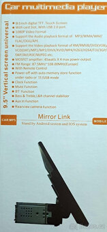 1DIN LCD bluetooth 9,5inch dotykové multimediální vertikální - 5
