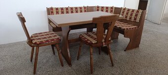 Selský jídelní set, lavice, rozkládací stůl, 2 židle - 5