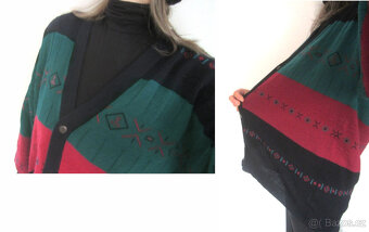 Vintage 80s/90s pánský trojbarevný svetr kardigan - 5