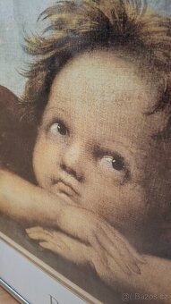 Staré větší krásné dva obrazy andelíčků Raffaello - 5