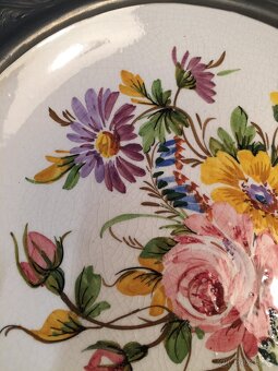 cínový talíř majolika a masivní montáž cín punc anděl - 5