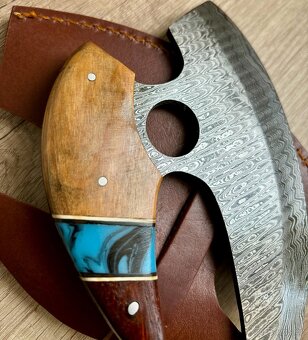 ručně kovaná Damašková sekera VALHALLA s koženým pouzdrem - 5