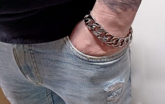 NOVÝ masivní pánský náramek Shiny PANCER Silver Steel š.15mm - 5