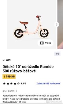 Dětské 10" odrážedlo Runride 500 růžovo-béžové - 5