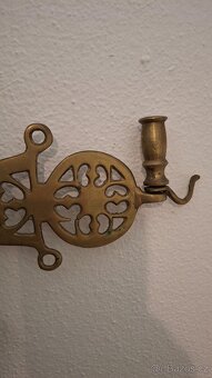 vintage byzantský bronzový křížový závěsný svícen - 5