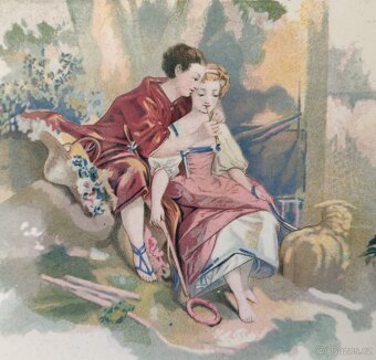 Romantická starožitná secesní kachlička- glazovaná keramika - 5