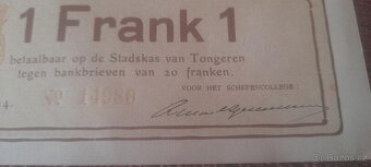 BELGICKÁ NOUZOVÁ BANKOVKA - 1 FRANK TONGEREN VYDÁNÍ 14. 8. 1 - 5