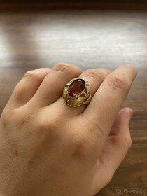 Starožitný zlatý prsten s medovým kamenem - 5