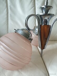 Starožitný lustr art deco na tyči dřevěná část růž - 5