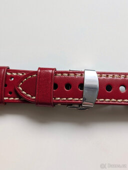Červený kožený pásek/řemínek na hodinky 22mm - 5