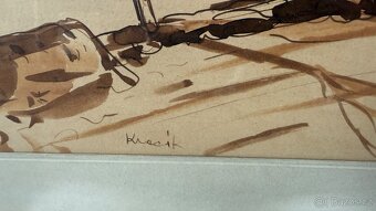 🖼️ Akvarel – zimní krajina, signováno Kracík, pův. rám - 5