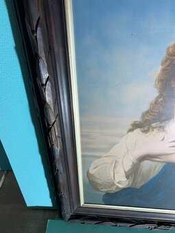 Starožitný obraz na plátně, vyřezávaný rám - 5