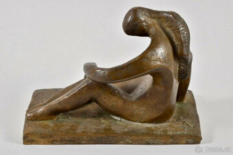 Bronzová figura, sedící ženský akt, signováno, Joel Martel ( - 5