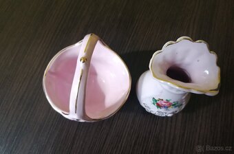 Růžový porcelán košík a váza - 5