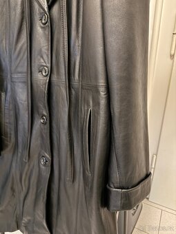 Dlouhá retro kožená bunda / trenčkot / leather coat - 5