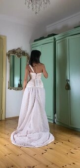 Nové retro vintage svatební společenské hedvábné šaty s vleč - 5