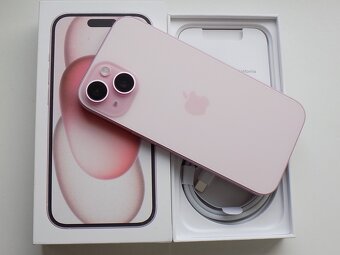 APPLE iPhone 15 128GB Pink - ZÁRUKA - TOP STAV-95%bat. - 5