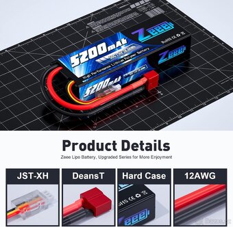 BATERIE LIPO ZEEE 5200mAh 50C/100C 7,4V 38,48Wh-2ks - 5
