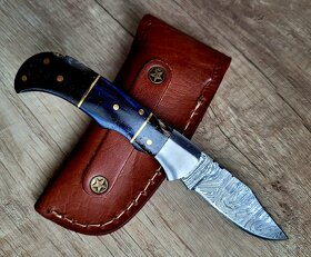 nový kapesní Damaškový nůž A+ ručně vyroben + kožený pouzdro - 5