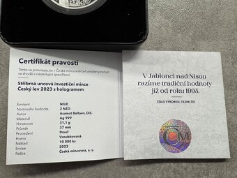 stříbrná investiční mince Český lev 2023 s hologramem proof - 5