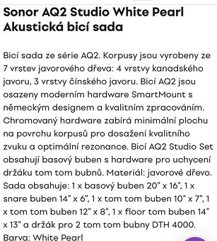 Prodám bici soupravu Sonor AQ2 - 5