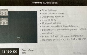Nová indukční deska SIEMENS EU611BEB5E - šíře 60 Cm - 5
