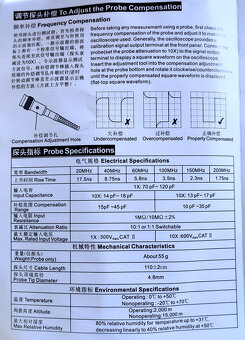 Sonda na osciloskop 100MHz x1 x10 s příslušenstvím FNIRSI - 5