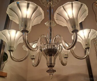 Art Deko,  starožitný celoskleněný lustr, osvětlení - 5