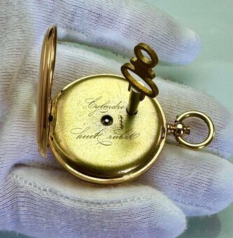 14K ZLATÉ KAPESNÍ HODINKY KLÍČOVKY SE SMALTEM - 5