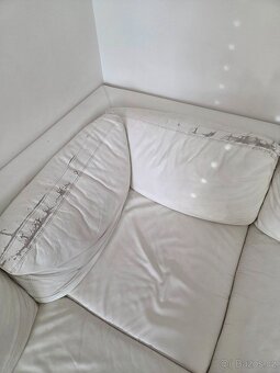 Gauč do U, sedací souprava do U, bily, kožený, - 5