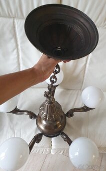 Velký starožitný lustr art deco mosaz pětiramenný - 5