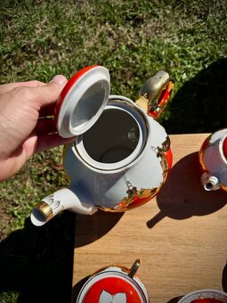 Vintage čajová souprava – Baranivka (SSSR), červeno-bílá se - 5