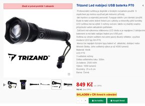 Super výkonná taktická baterka - ALU tělo - USB-C -nová - 5