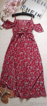 Shein vínové květinové dlouhé šaty s páskem - NOVÉ - 5