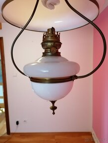 Starožitný lustr, opálové sklo (původně petrolejová lampa) - 5