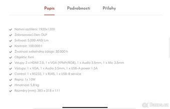 Prodám laserový projektor Optoma ZU 500UST - 5