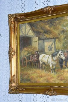 Zámecký obraz - U stáje - olej na plátně - 5