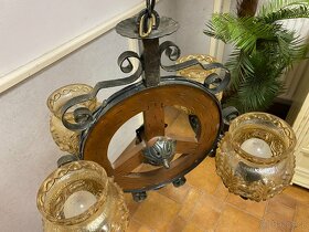 Starý kovaný lustr. Kolo + 4 lucerny - 5