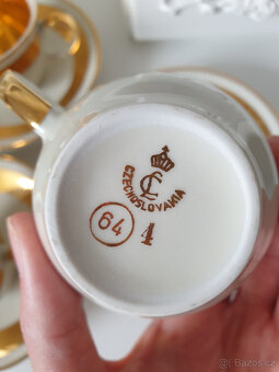 Zlatá porcelánová čajová souprava Czechoslovakia - 5