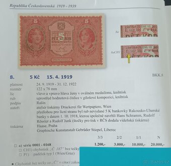 5 Kč 1919 Neperforovaná Vzácná bankovka - 5