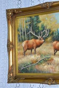 Zámecký obraz - Jelen s laní - olej na plátně - 5